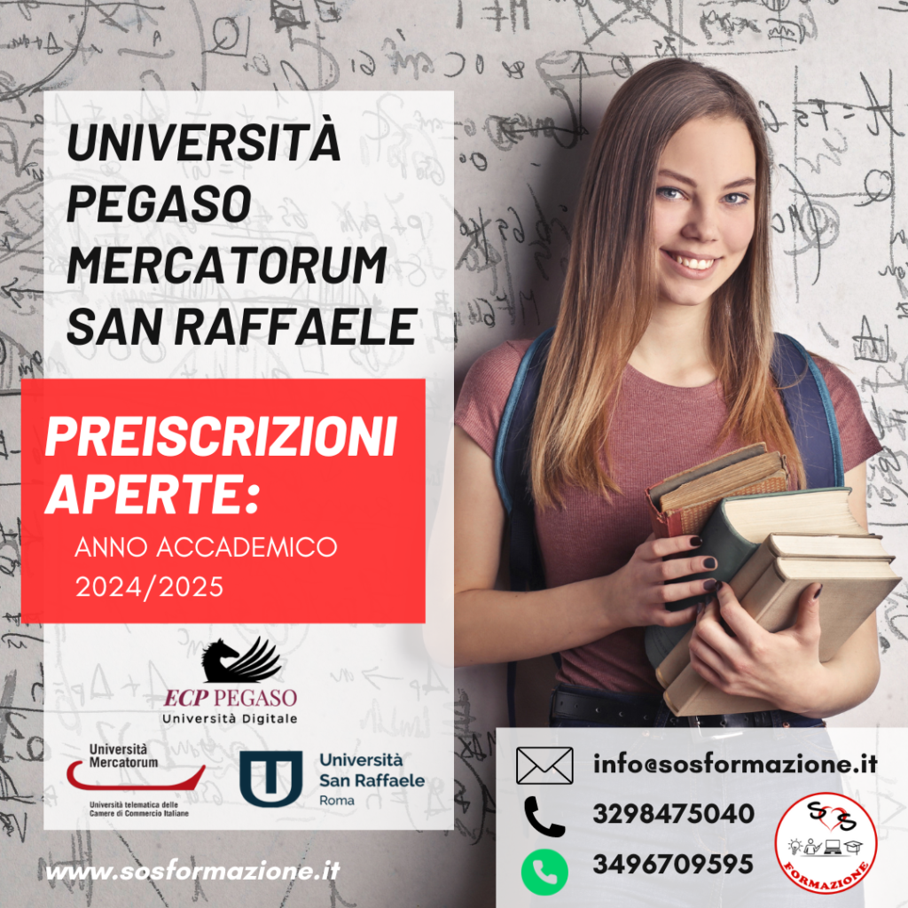 Pre iscrizioni aperte per l’anno 2024/2025 per le università Pegaso, Mercatorum e San Raffaele!